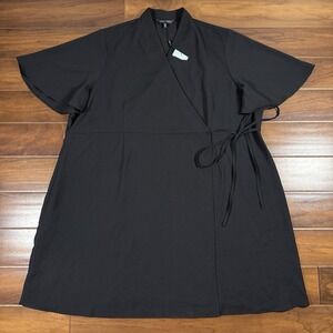 NEW Ming Wang Women's‎ Size 3X Black Butterfly Sleeve Crêpe de Chine Wrap Dress